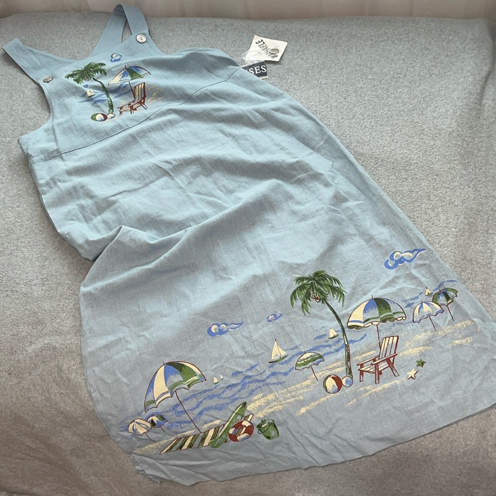 Y2K Linen Midi Dress Jumper Size 10 Coastal Beach Modest Lagenlook Artsy